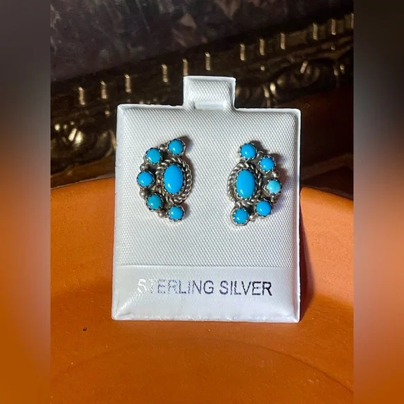 New Vintage Genuine Sleeping Beauty Turquoise Artisan Sterling Silver Earrings - Picture 6 of 11